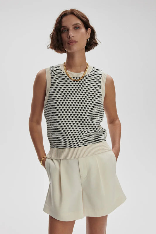 Knowles Textured Knit Vest in Birch Multi Stitch by Varley UK