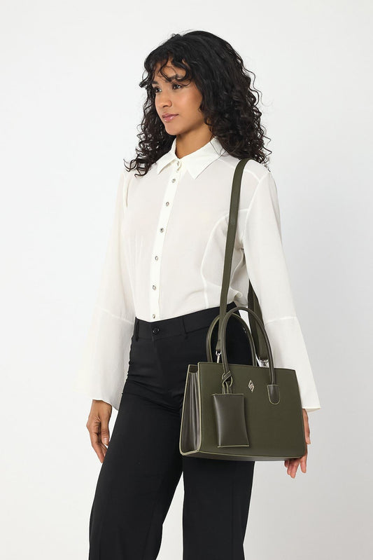 Vegan Pebbled Handbag in Khaki Green or Rich Brown With Shoulder Strap