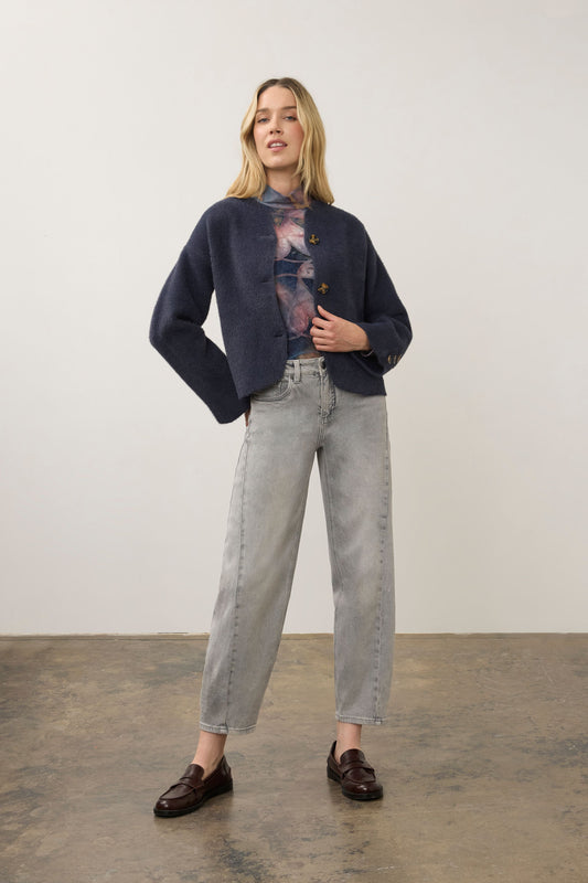 Women's Collarless Knit Sweater Jacket in Storm Cloud by French Dressing Jeans