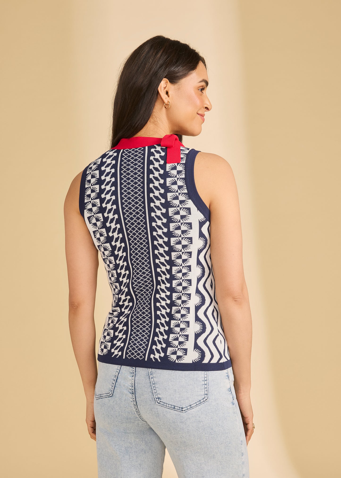 Women's Sleeveless Sweater in Global Abstract Pattern by French Dressing Jeans