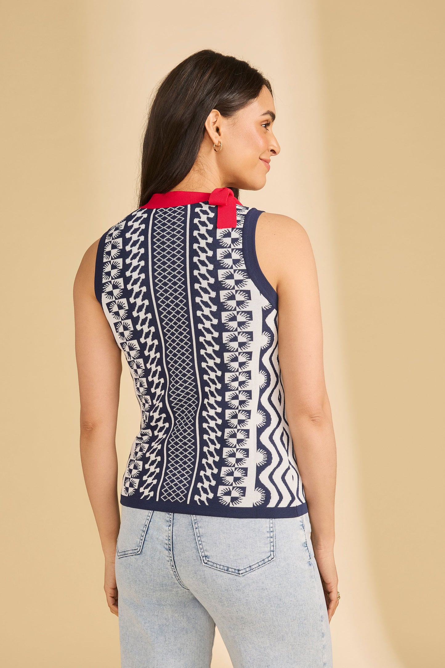 Women's Sleeveless Sweater in Global Abstract Pattern by French Dressing Jeans