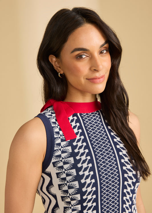 Women's Sleeveless Sweater in Global Abstract Pattern by French Dressing Jeans