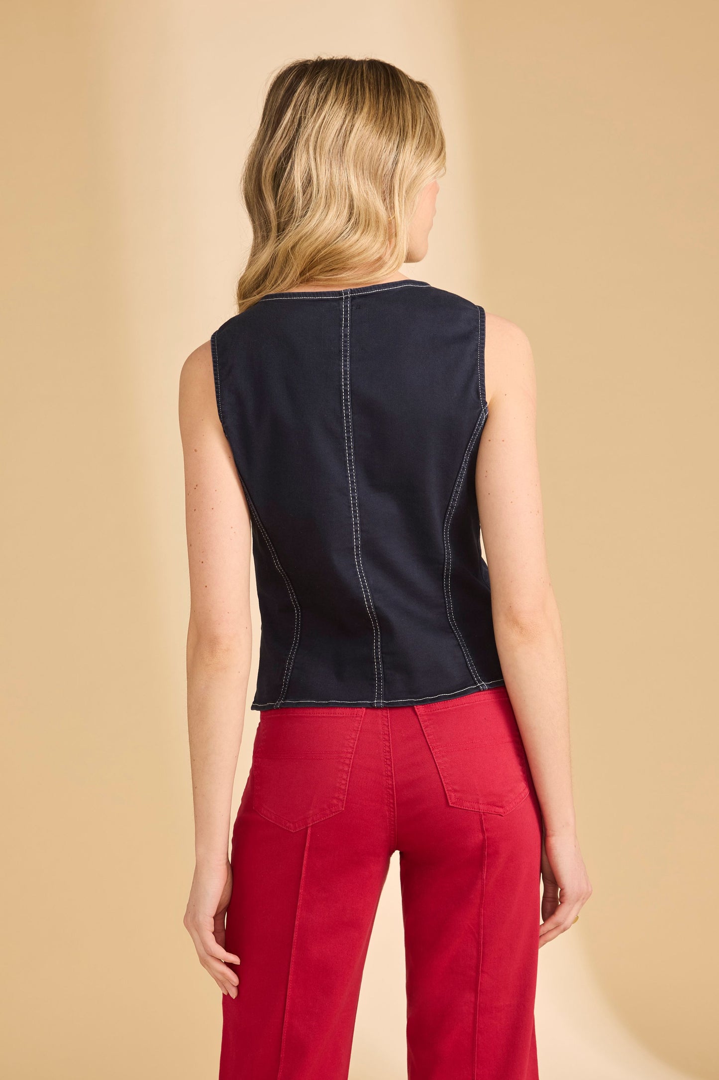Women's Denim Button Up Vest in Navy by French Dressing Jeans