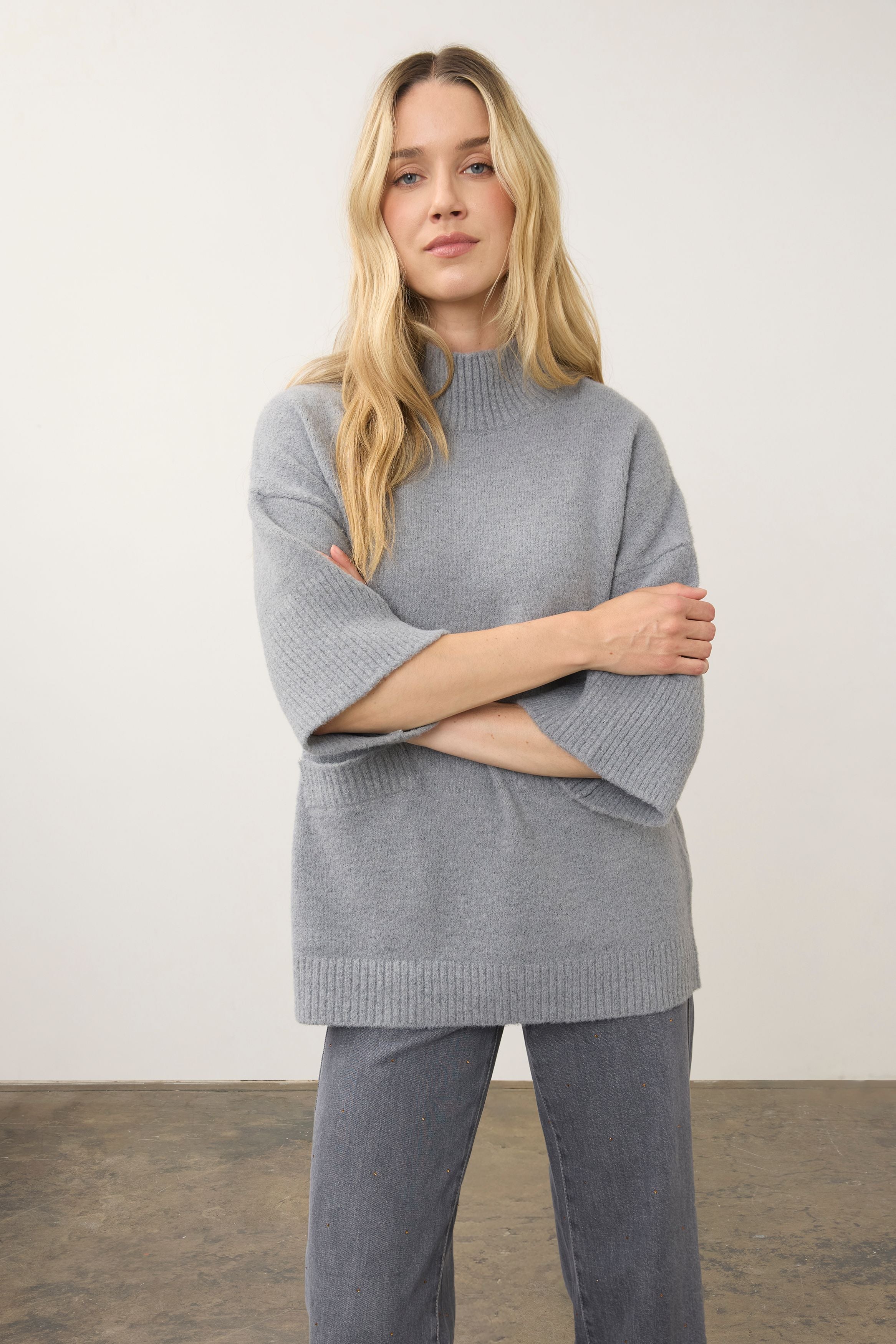 Women's Cozy Mock Neck Sweater in Storm Grey by French Dressing