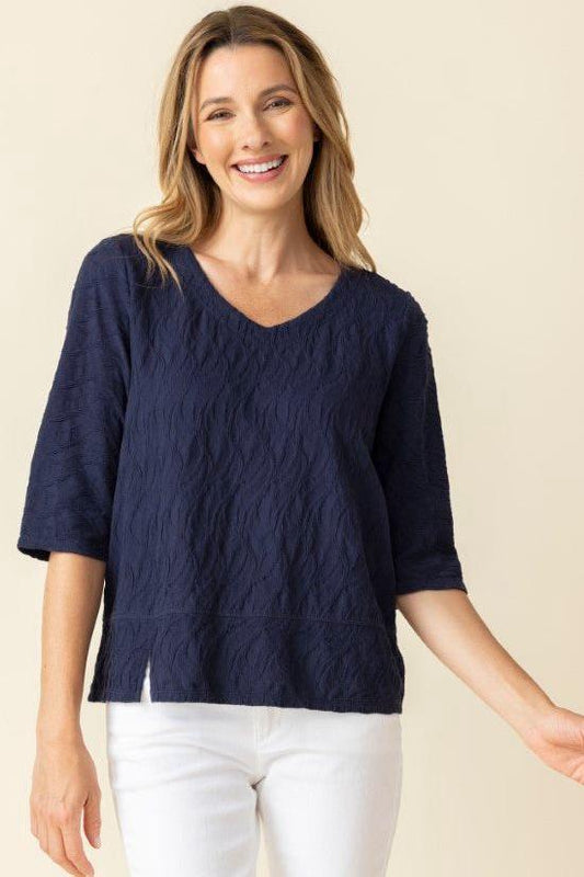 Women’s Textured V Neck 100% Cotton Top by Habitat Clothing