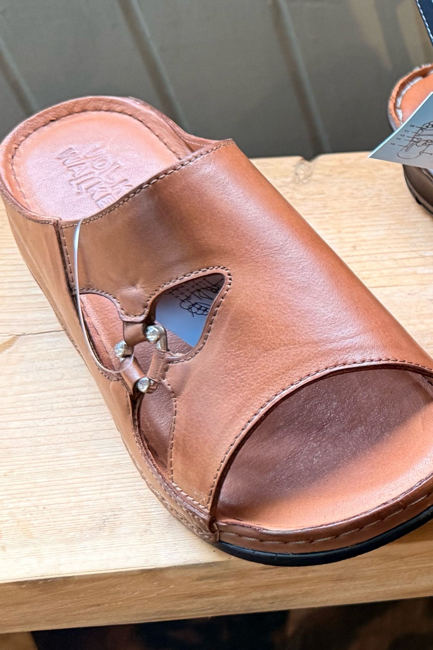 Volks Walkers Brown Leather Slide Sandal – Comfortable Cushioned Slip-On for Women