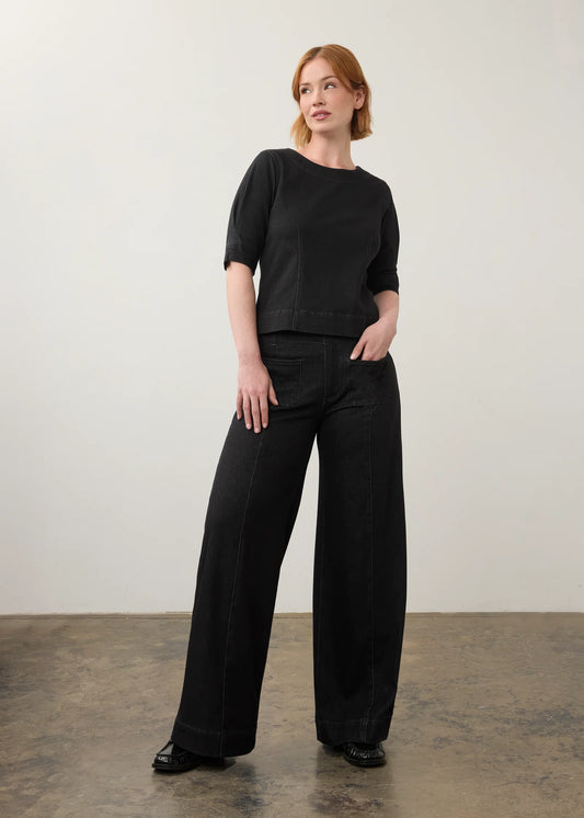 Fitted Elbow Sleeve Top in Carbon Black by French Dressing Jeans