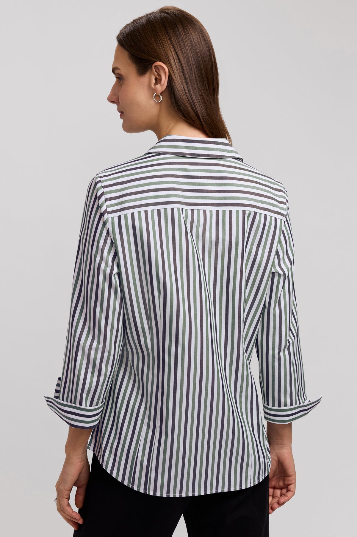 Meghan Long Sleeve Button Up Shirt in Striped Indigo by Foxcroft