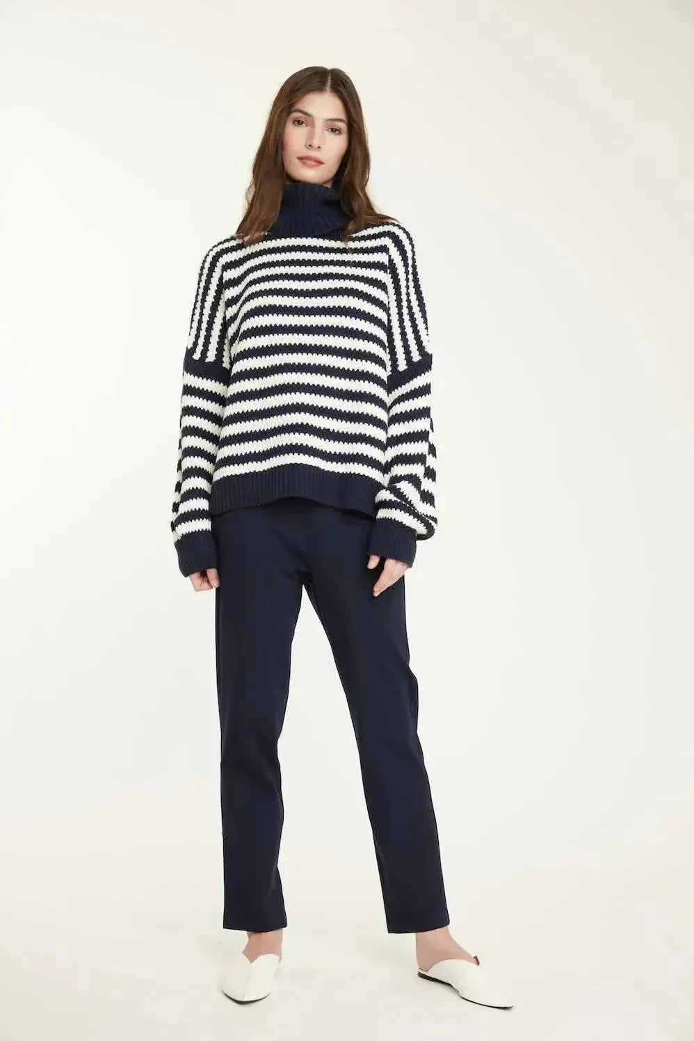 Women's Relaxed Striped Turtleneck in Navy/White by Pistache