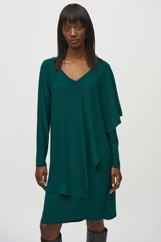 Silky Knit Layered Dress in Absolute Green by Joseph Ribkoff