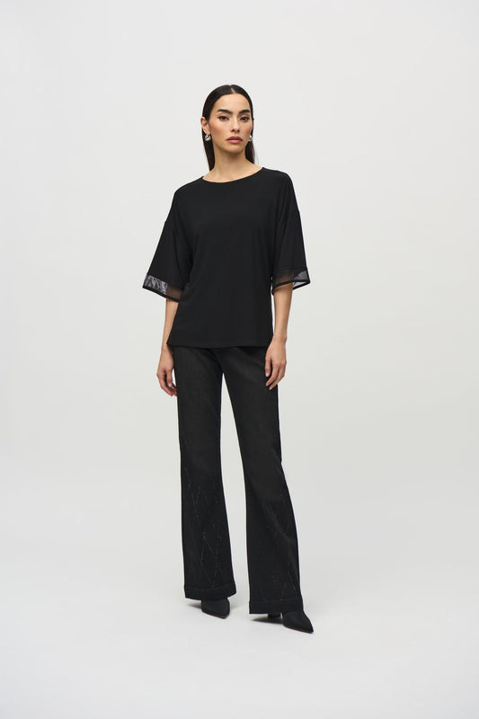 Silky Knit And Mesh Boxy Top in Black by Joseph Ribkoff