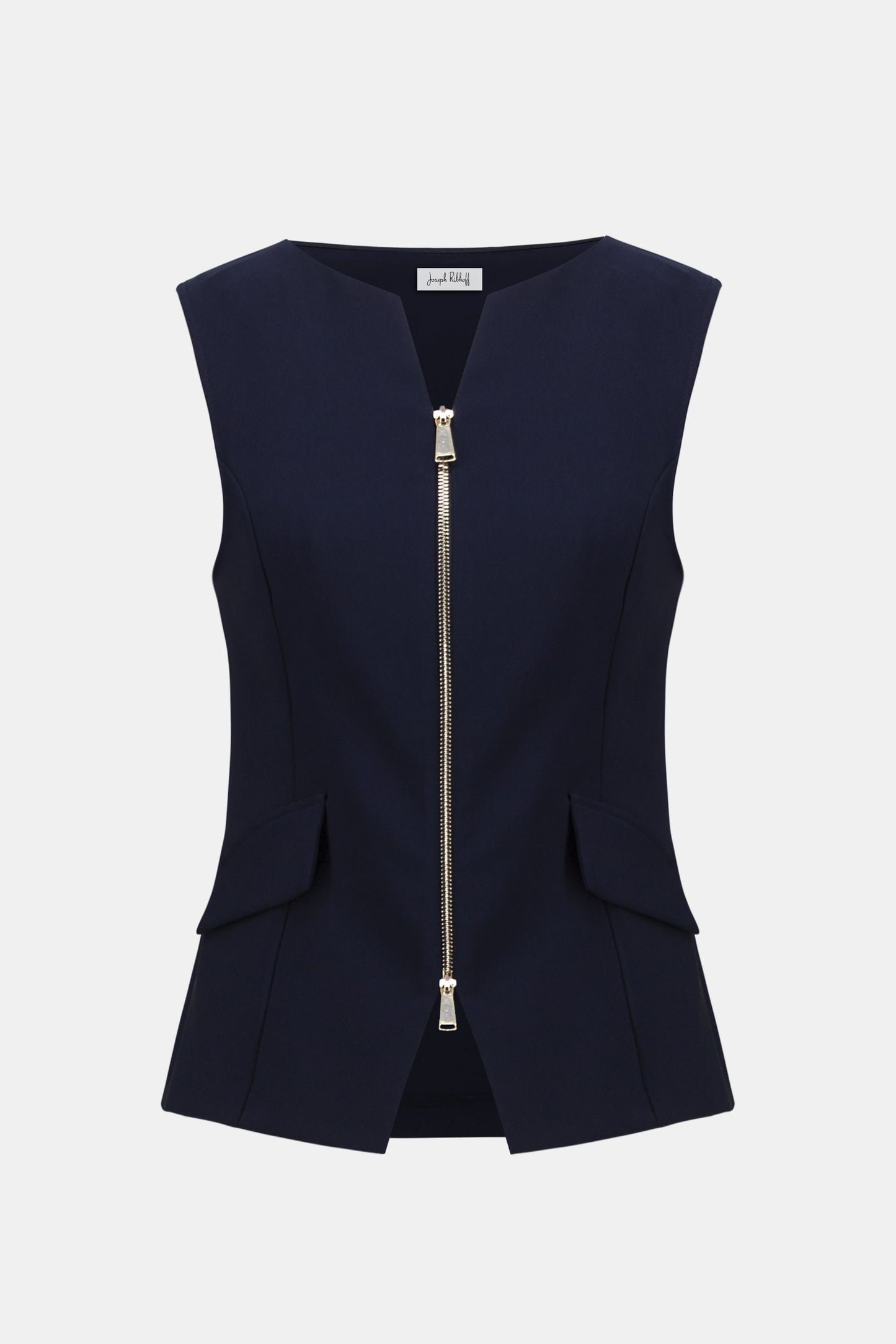 Women’s Tailored Sleeveless Vest with Two-Way Zip in Midnight Blue by Joseph Ribkoff