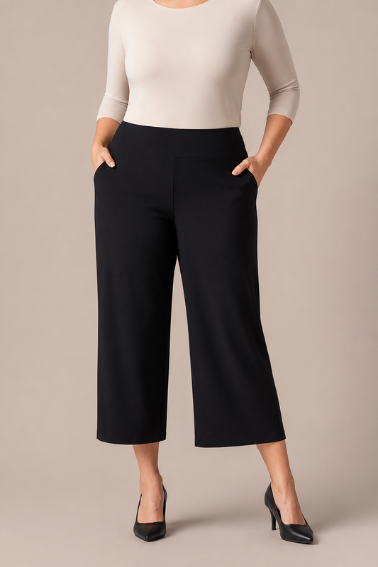 Soffio Crepe Easy Wide Leg Pant in Black by Sympli