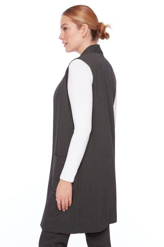 Final Sale Check Jacquard Duster Vest in Black by UP!