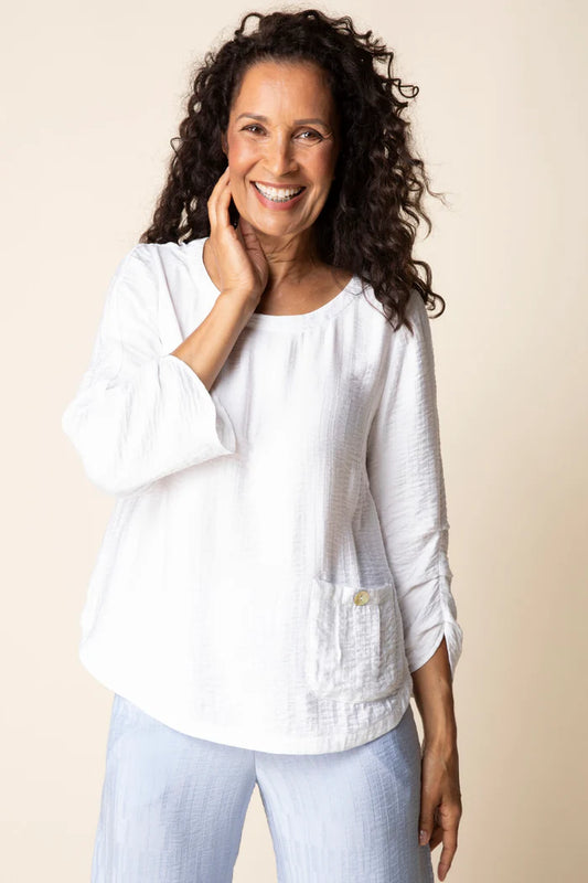 Whisper Jacquard Rayon Pleat Top (White) by Habitat Clothing