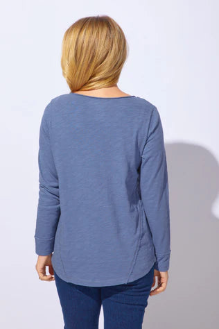 Women's Denim 100 % Peruvian Cotton Sunflower V Neck Top - Escape by Habitat