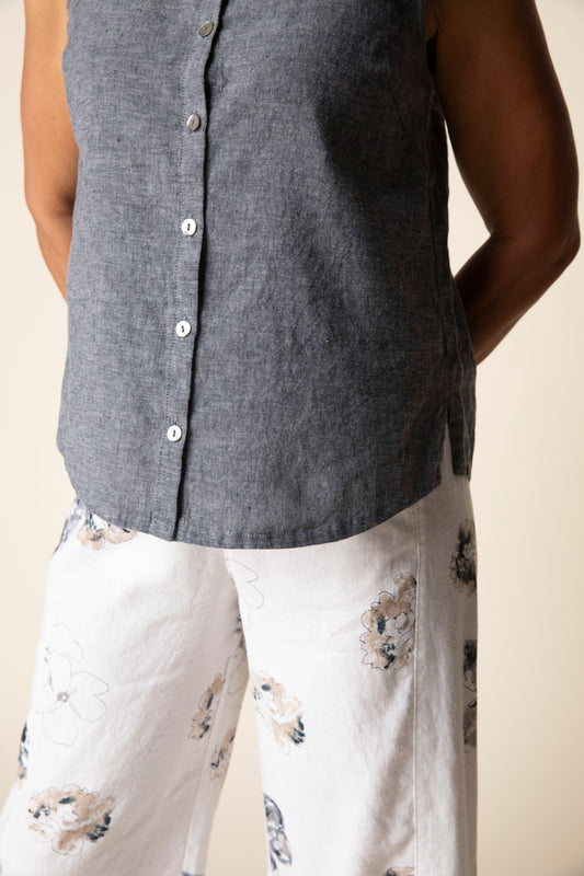Pleat Back Button Tank (Black) by Habitat Clothing