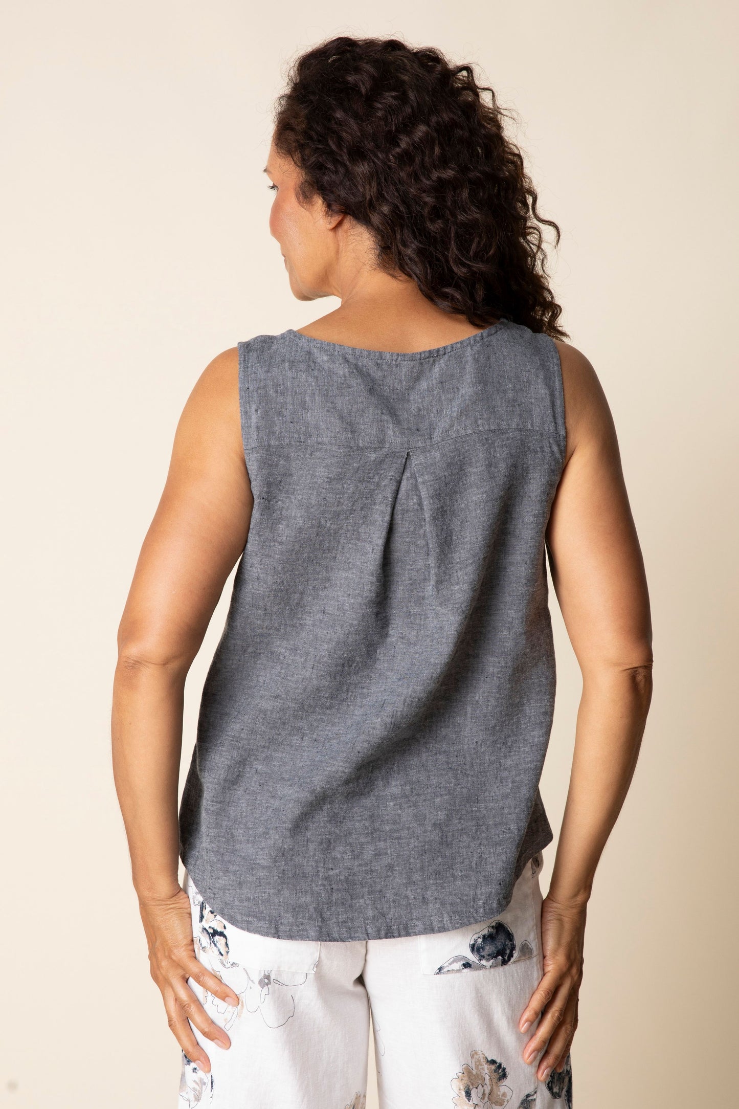Pleat Back Button Tank (Black) by Habitat Clothing