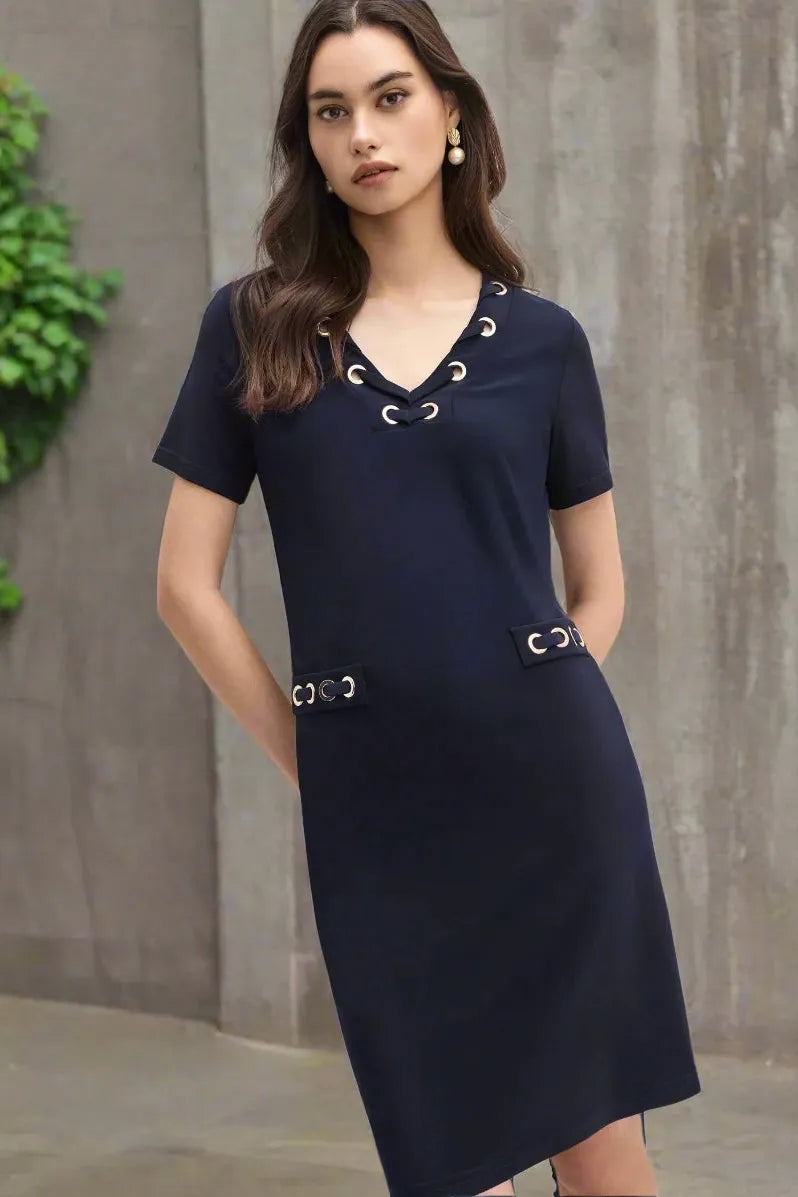 Midnight Blue Dress with Silver Accents by Joseph Ribkoff ****One Size Once@426 Boutique and Market Midnight Blue Dress with Silver Accents by Joseph Ribkoff ****One Size Once@426 Boutique and Market