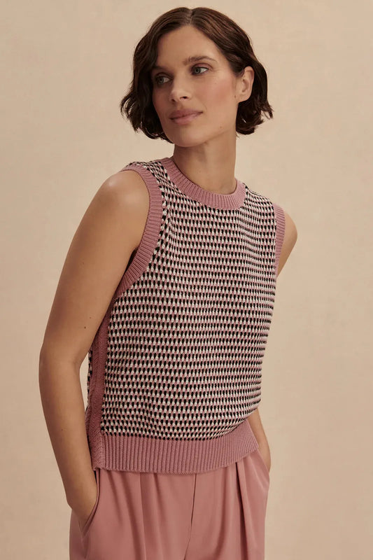 Knowles Textured Knit Vest in Woodrose Multi Stitch by Varley UK