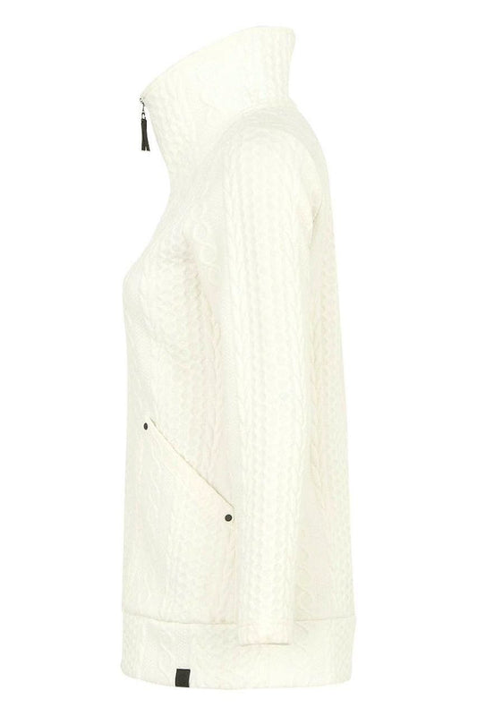 Long Zip Cardigan Style Jacket in Off White by Dolcezza