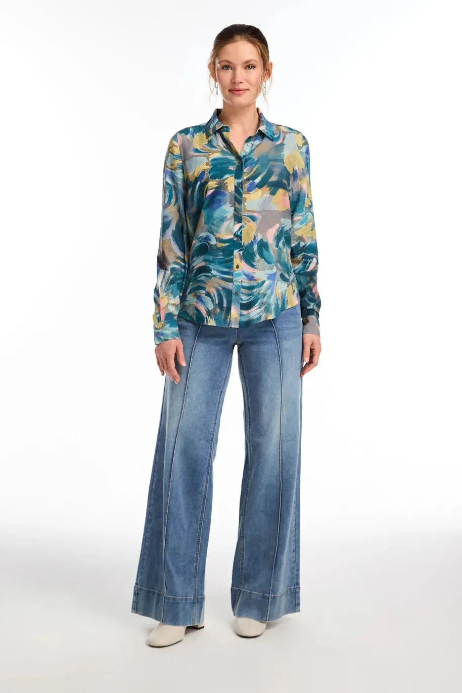 Final Sale Women's Long Sleeve Button Up Shirt in Autumn Abstract Mix by French Dressing Jeans