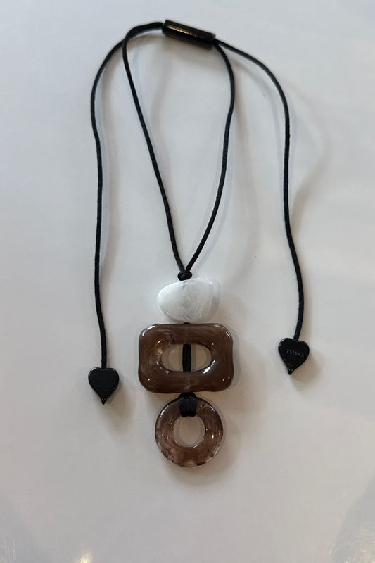 Organic Shaped Adjustable Cord Marbled Resin Pendant Necklace by Zsiska
