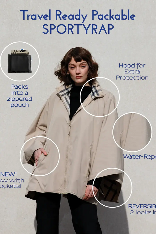 Black & Plaid Zippered SPORTYRAP | Woman's Rain Jacket One Size