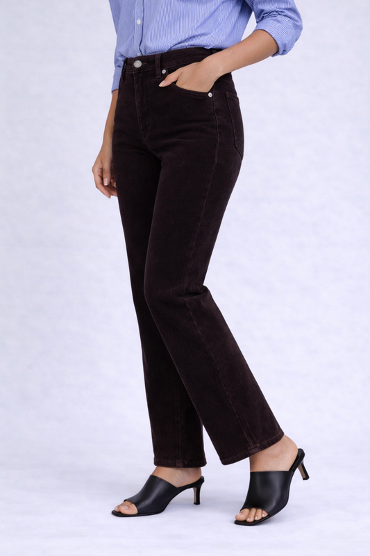 Women's Straight Leg Corduroy Pant in Dark Chocolate by Carreli Jeans