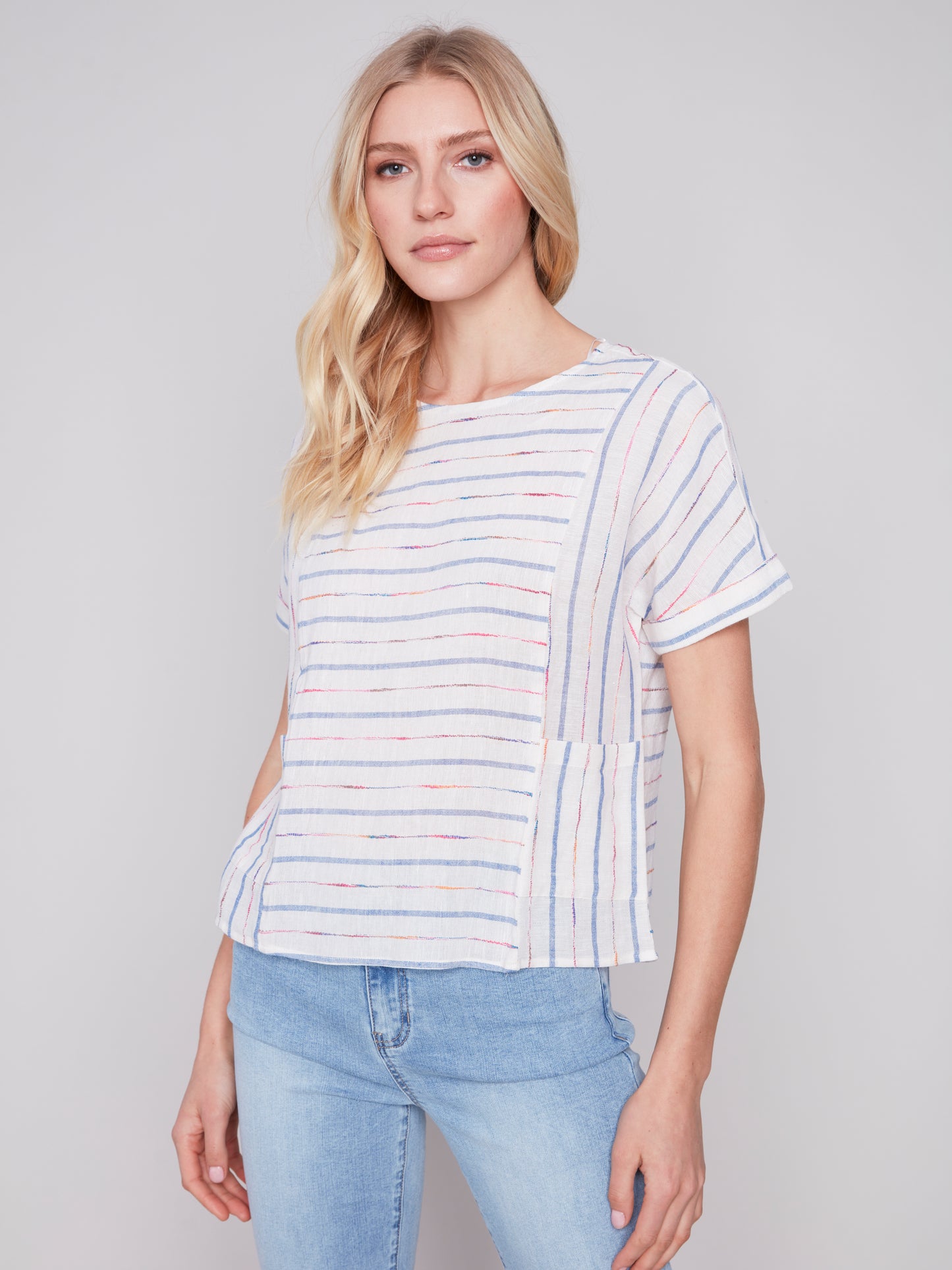 Striped Boxy Top with Pockets by Charlie B