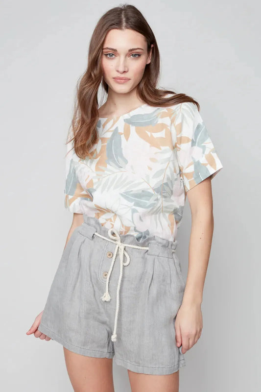 Linen Short in Basil with Rope Tie