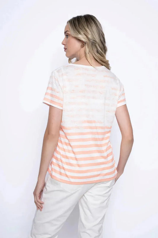 Under the Waves Print, Stripe and Sequin Starfish Short Sleeve T Shirt by Picadilly Canada