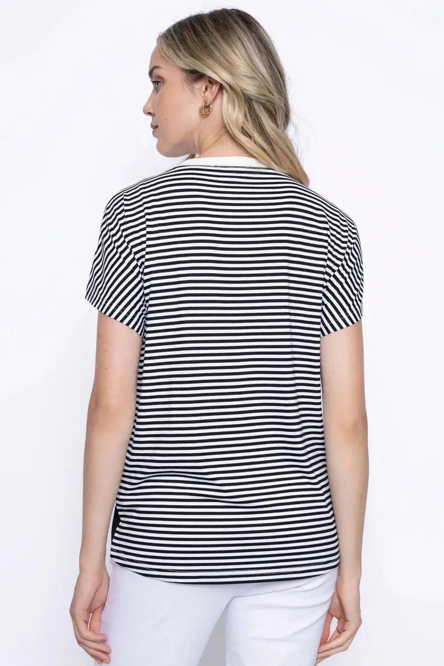 Women's Floral Print Jersey T Shirt with Striped Back by Picadilly Canada
