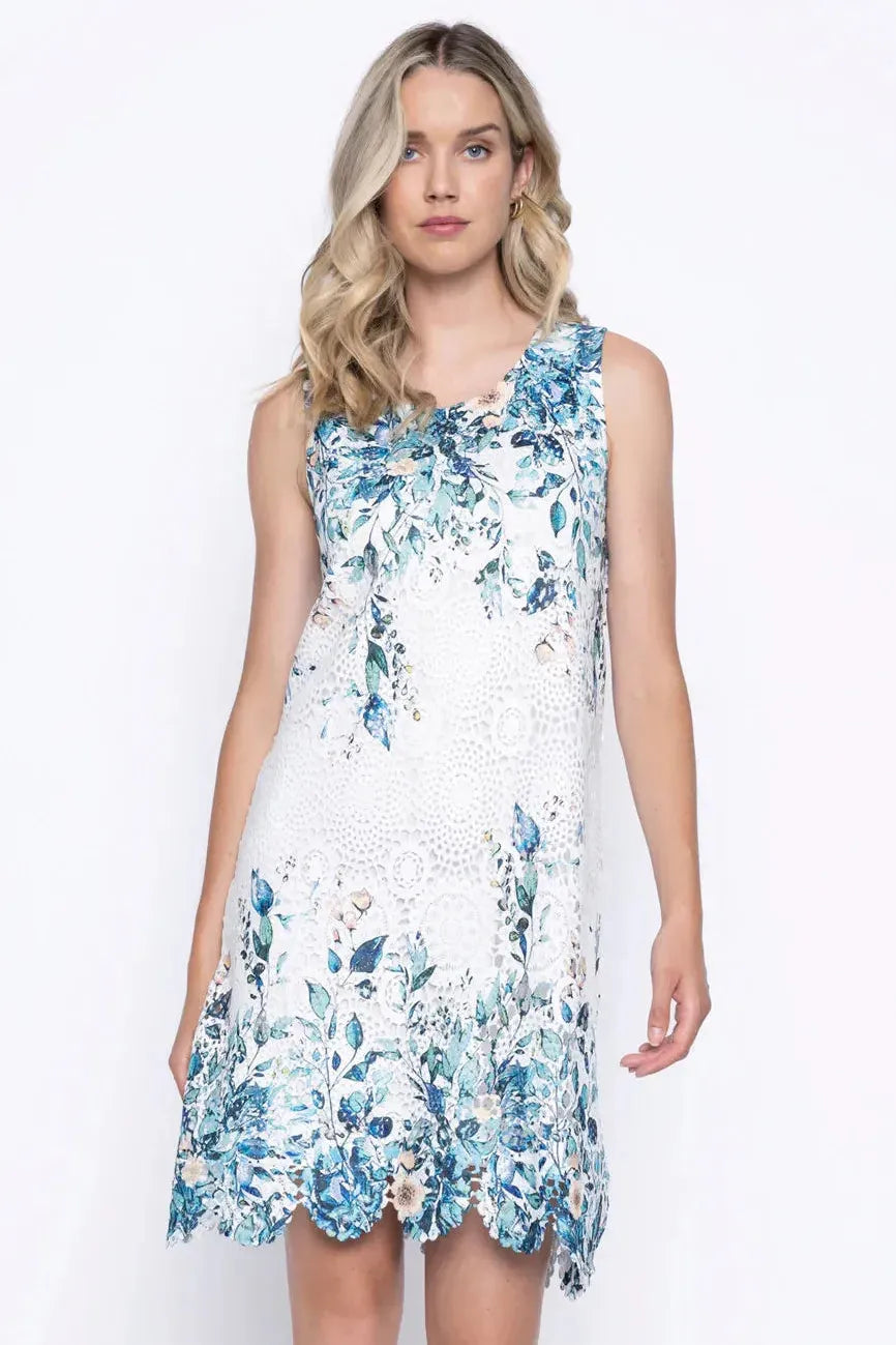 Sleeveless Printed Lace Dress (Jade Multi) by Picadilly Canada