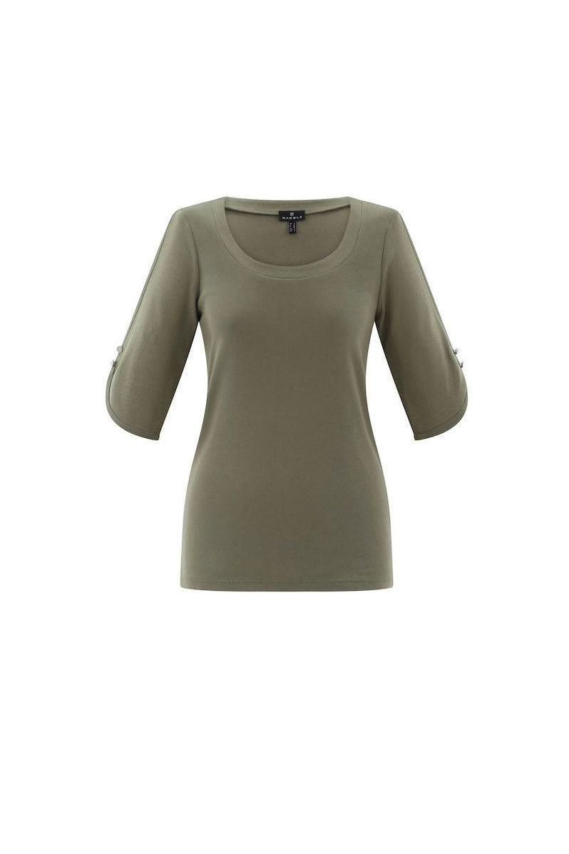 Khaki Green Half Sleeve Top with Button Detail by Marble Scotland
