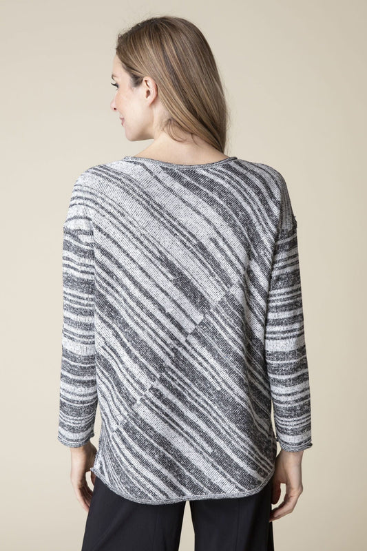 Mixed Stripe Crew Sweater in Black by Habitat Clothing