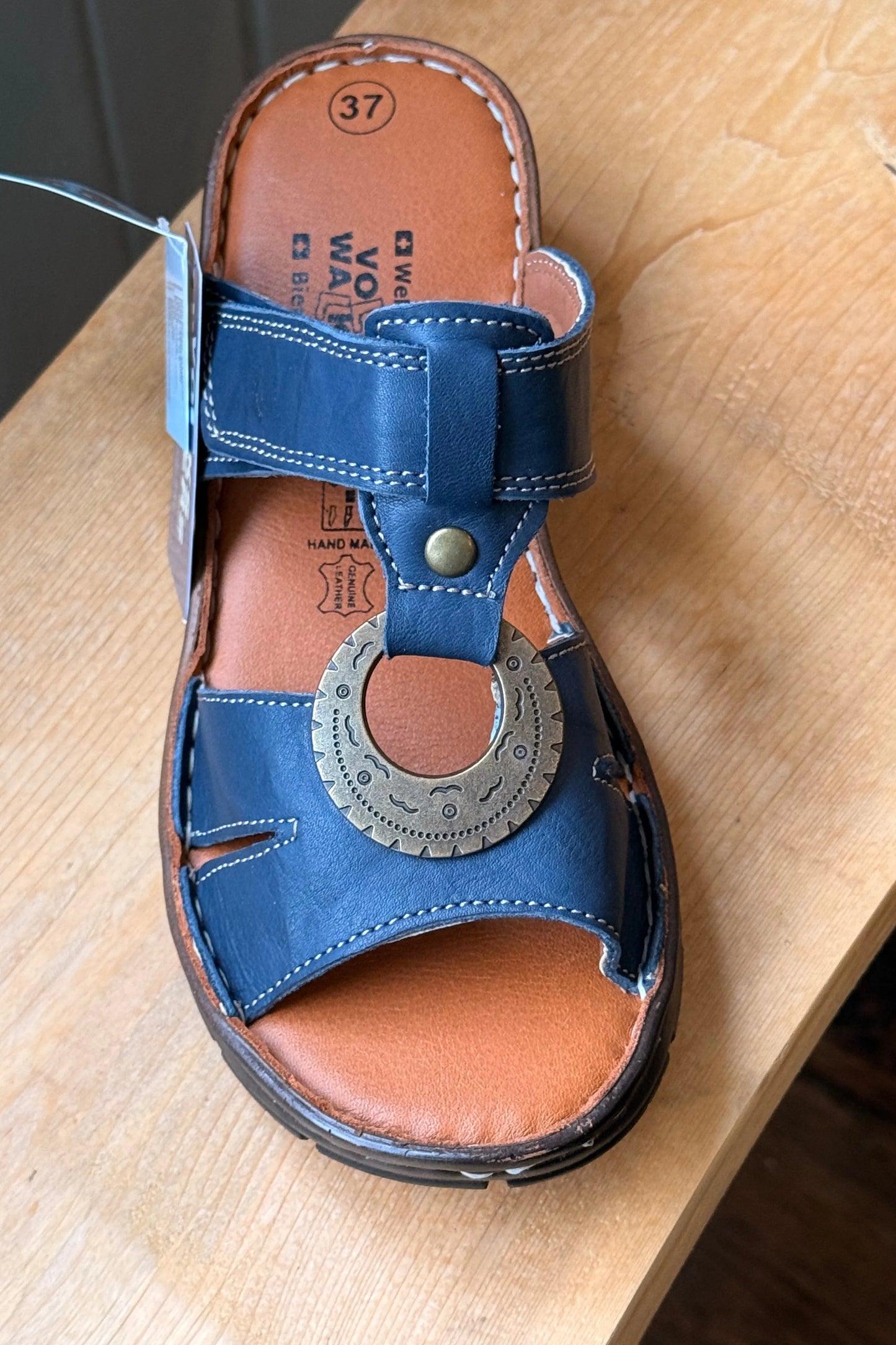Women's Sandal with Metal Accent in Navy by Volks Walkers