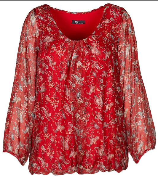 Plus Size Silk Mix Long Sleeve Top With Floral Print by M Made in Italy