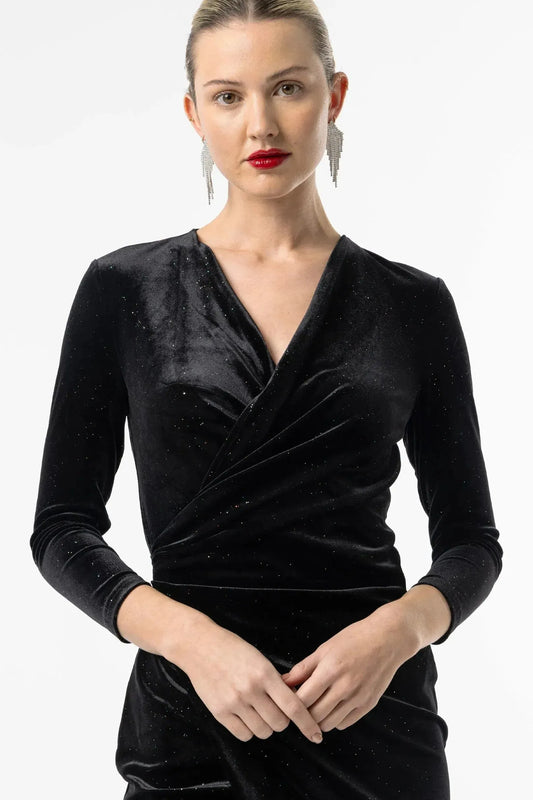 Glimmer Velvet Going Out Midi Dress in Black