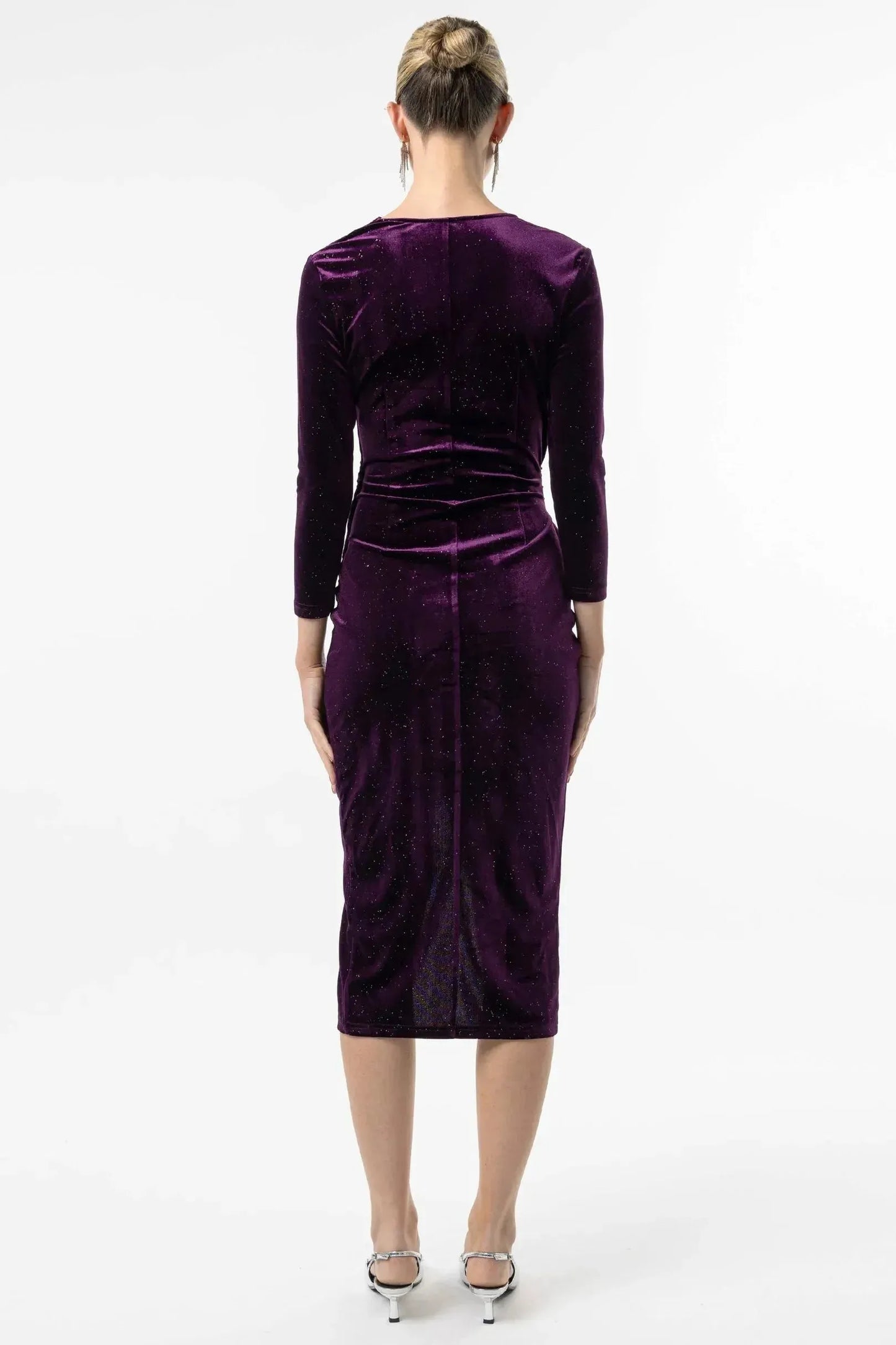 Glimmer Velvet Midi Dress in Purple Sparkle