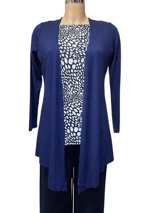 Long Waterfall Open Cardigan in Navy by Marble Scotland