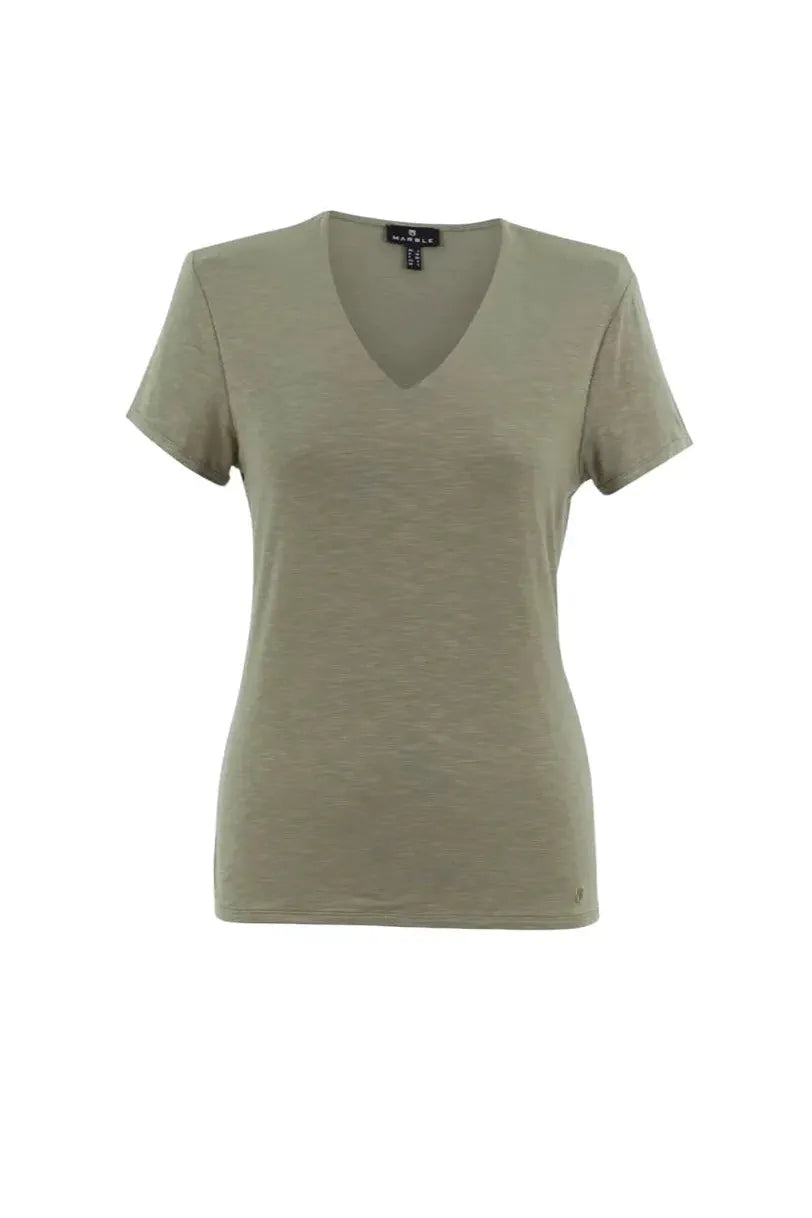 Essential V Neck Tee in Khaki by Marble Scotland