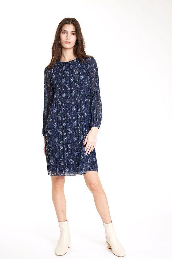 Georgette Pleated Dress in Midnight Paisley by Pistache