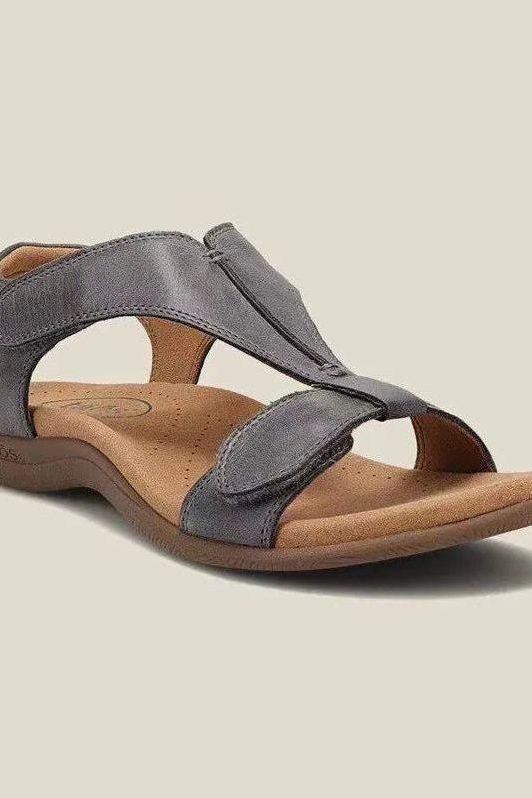 TAOS The Show Women's Steel Grey Leather Comfort Sandals – Arch Support & Adjustable Straps