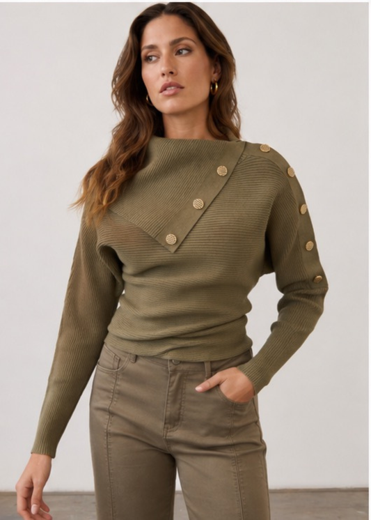 Olive Envelope Collar Sweater by French Dressing Jeans