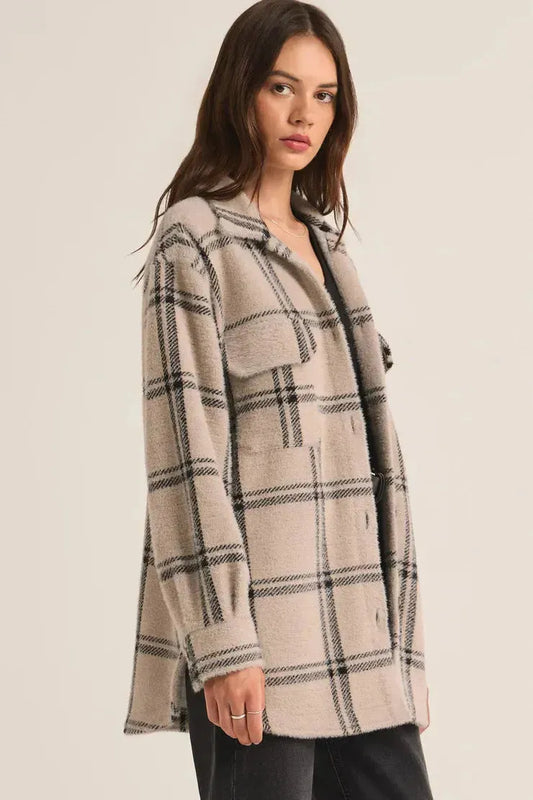 Plaid Tucker Shirt Jacket in Crystal Grey by Z Supply