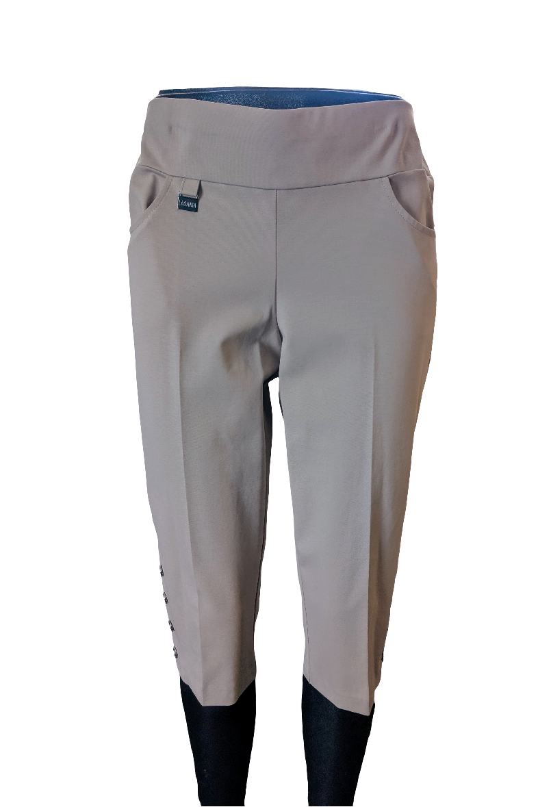 Women's Petite-Capri Pant with Button Hem in Beige by Lasania 9027P