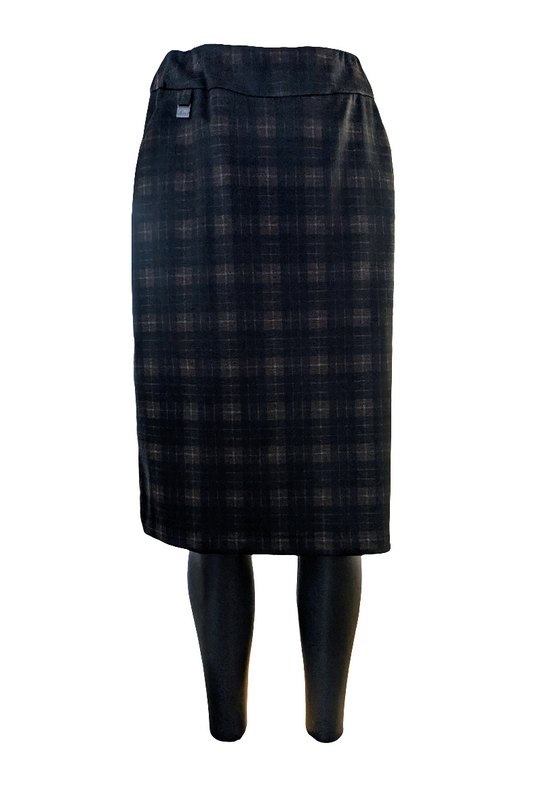 Petite Pencil Skirt in Black and Brown Plaid by Lasania 715P