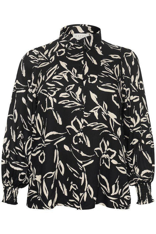 Black & White Abstract Floral Blouse – Soft Viscose Button-Up for Women by Kaffe Curve