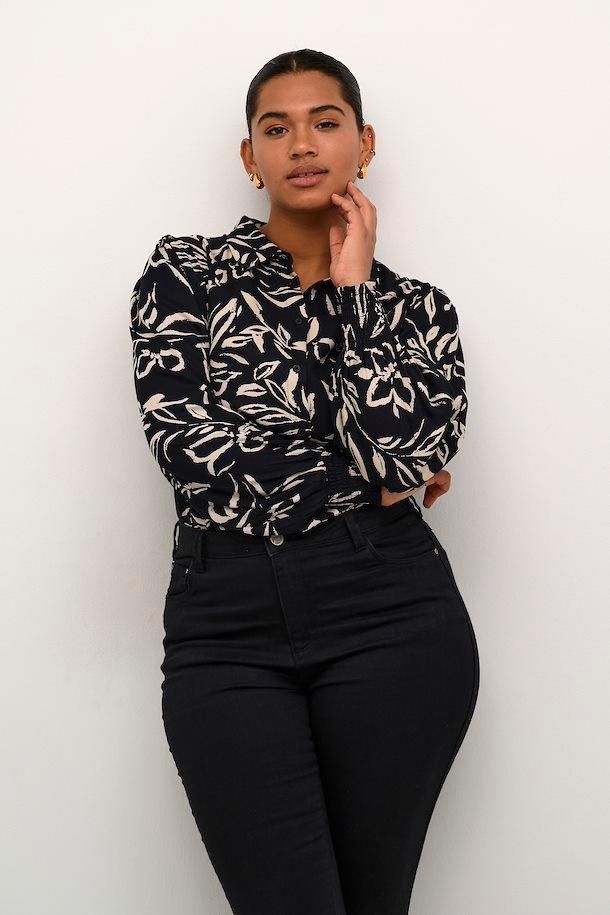 Black & White Abstract Floral Blouse β Soft Viscose Button-Up for Women by Kaffe Curve